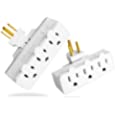 3 Outlet Swivel Wall Adapter, Grounded 180 Degree Electrical Plug Adapter, 3-Prong Outlet Tap, UL Listed, White, 2 PACK