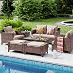 SUNSITT Outdoor Furniture Set 8-Piece Patio Rattan Furniture Set, Patio Lounge Chairs with Ottoman &amp; Loveseat with Waterproof Covers, Brown Wicker with Beige Olefin Cushions