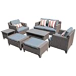 SUNSITT Outdoor Patio Furniture Set 8-Piece Patio Conversation Set, Lounge Chair with Ottoman &amp; Loveseat, Sectional PE Wicker w/Coffee Table, Taupe Rattan &amp; Grey Cushion, Waterproof Cover Included