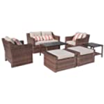 SUNSITT Outdoor Furniture Set 7-Piece Patio Wicker Sofa Loveseat Lounge Chairs &amp; Ottoman with Aluminum Slat Coffee Side Table, Brown Wicker &amp; Beige Olefin Fiber Cushions