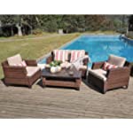 SUNSITT 5-Piece Outdoor Patio Furniture Set, Wicker Patio Conversation Set with Waterproof Sofa Cover, Coffee Table with Aluminum Slatted Top, Brown PE Rattan