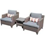 SUNSITT 3-Piece Patio Conversation Set, Outdoor Patio Furniture Set, Wicker Patio Lounge Chairs and Side Table with Aluminum Top, Incl. Sofa Cover, Grey Cushions