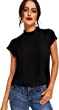 Romwe Women's Elegant Short Sleeve Mock Neck Workwear Blouse Top Shirts
