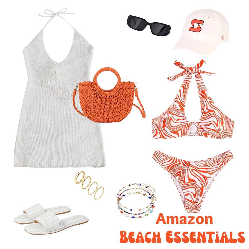 Elevate your beachside style with our trendy poolside outfit. Our bright bikini is a head-turner, while the cover-up dress adds a touch of elegance. Complete the look with vibrant orange accessories for a pop of color. Get ready to make waves in style!