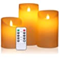 Flickering Flameless Candles,LED Battery Operated Candles,Flameless Candles with Remote Control and Timer,Ivory Frosted Plastic,Moving Flame,Won’t Melt,3 Piece Set (3.15&quot;D)4&quot;5&quot;6&quot;H (3Pack)