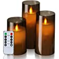 Homemory Gray Flickering Flameless Candles, Battery Operated Acrylic LED Pillar Candles with Remote Control and Timer, Set of 3