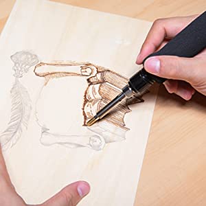 Show the confort grip wrapped around the solid-point pyrography pen for the WEP 939D-II