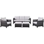 Outdoor Patio Wicker Furniture Set - 5 Piece Patio Conversation Sets Outside Rattan Sectional with 3-Seat Couch,2 Armchairs and 2 Ottomans for Porch Garden Deck Lawn Backyard(Mixed Grey/Beige)