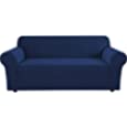 H.VERSAILTEX Stretch Sofa Covers for 3 Cushion Couch Covers Sofa Slipcovers for Living Room Feature Thick Checked Jacquard Fabric with Elastic Bottom, Sofa Large - Navy