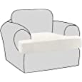 H.VERSAILTEX Stretch Velvet T Cushion Chair Covers for Living Room Armchair Sofa Cover Couch Cover Slipcover T Cushion Seat Cover Stay with Elastic Bands, Off White