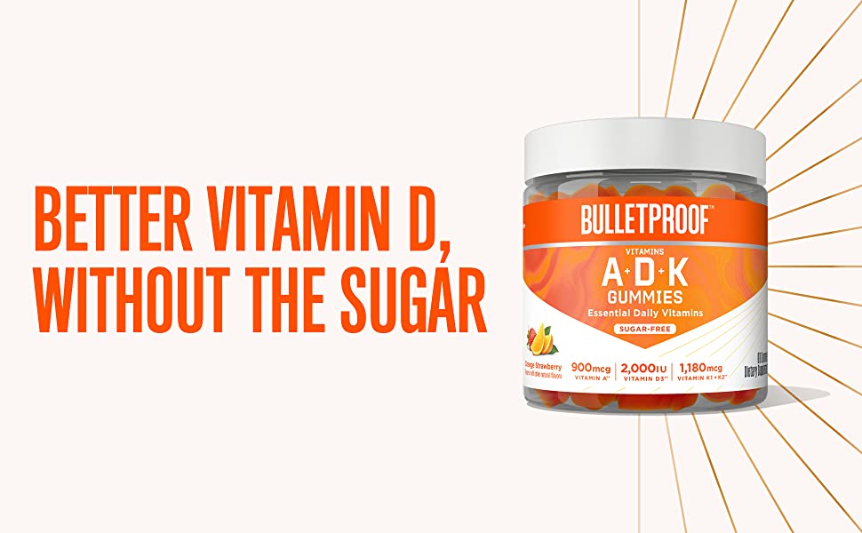 bulletproof sugar-free gummy supplement, vitamin a, vitamin d, vitamin k, healthy, immune support