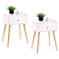 JAXPETY Set of 2 Wooden Bedside Table Solid Wood Legs, Nightstand End Table w/White Storage Drawer for Bedroom Living Room Office Home Furniture, White