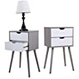 JAXPETY Set of 2 Wood Nightstand w/Storage Drawers and Solid Wood Legs, Modern Tall End Table for Living Room Bedroom Home Furniture (2-Pack, Grey + White)