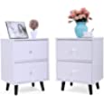 JAXPETY Set of 2 Nightstand End Beside Table with 2 Drawers Storage Organizer Room Furniture, White