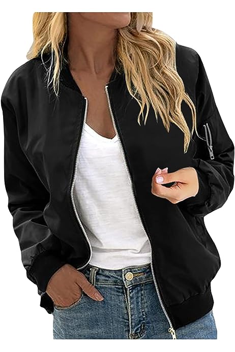 Women's Bomber Jacket 2023 Dressy Casual Coat Fall Fashion Lightweight Zip Up Outerwear Windbreaker with Pockets