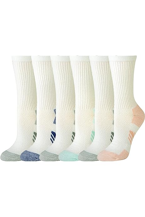 Women's Performance Cotton Cushioned Athletic Crew Socks, 6 Pairs