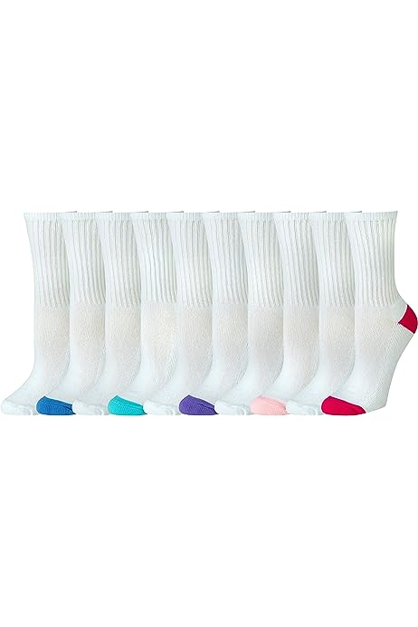Women's Cotton Lightly Cushioned Crew Socks, 10 Pairs