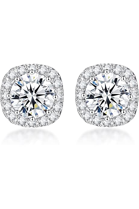 S925 Sterling Silver with 18K White/Yellow Gold Plated Cubic Zirconia Halo Stud Earrings for Women