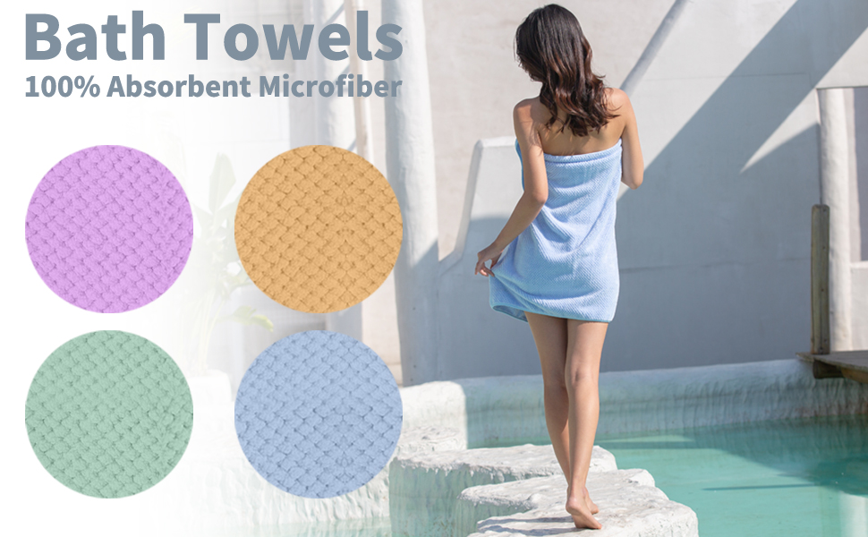 Bath Towels 4 Colors for Shower Pool Beach Bathroom Super Absorbent