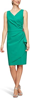 Alex Evenings Women's Slimming Short Ruched Dress with Ruffle(Petite and Regular)