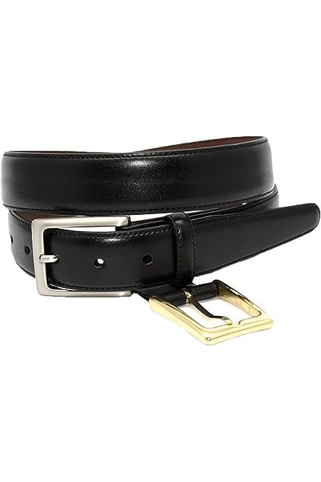 Glazed Kipskin Double Buckle Option Dress Belt - Black
