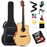 Donner Beginner Adult Acoustic Guitar with Free Online Lesson Full Size Cutaway Acustica Guitarra Bundle Kit with Bag Strap Tuner Capo Pickguard String Picks, Right Hand 41 Inch Natural, DAG-1C