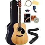 Jasmine S35 Acoustic Guitar - Natural Bundle with Hard Case, Strings, Tuner, Strap, Picks, Instructional Book, DVD, and Austin Bazaar Polishing Cloth