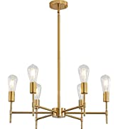 Sputnik Chandeliers Gold, 6-Light Brushed Brass Modern Pendant Lighting, Industrial Vintage Ceili...