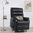 Irene House Lay Flat Sleeping Dual Motor Lift Recliner Chair for Elderly Infinite Position Soft Breath Leather (Black Faux Leather)