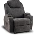 Mcombo Electric Power Recliner Chair with Massage and Heat, Extended Footrest, USB Ports and Cup Holders, Fabric 7055 (Not Lift Chair) (Dark Grey)