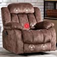 CANMOV Massage Rocker Recliner Chair with Heat and Vibration Manual Recliner Antiskid Fabric Single Sofa Heavy Duty Reclining Chair for Living Room, Brown