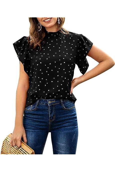 Women Casual Ruffle Short Sleeve Work Blouse Elegant Office Top