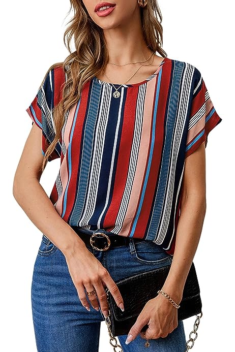 Women's Short Sleeve Business Casual Tops Graphic Print Office Work Blouse Tops