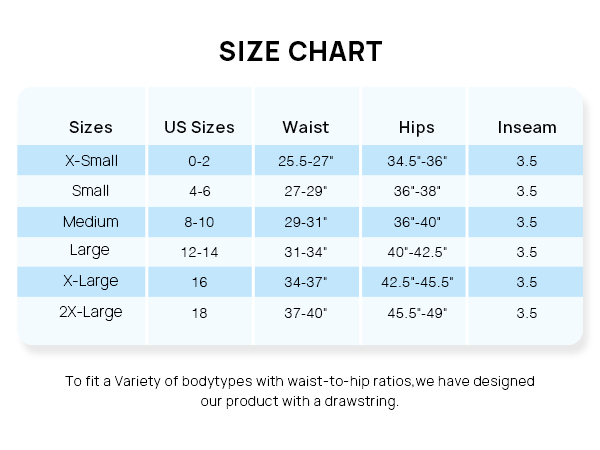 Women shorts - size chart