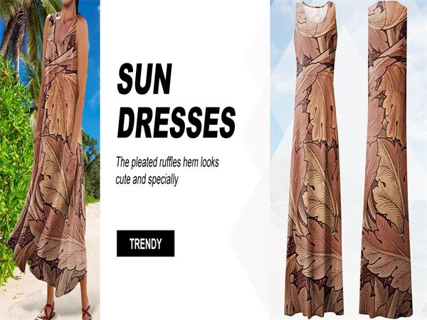 Womens Casual Sleeveless Summer Pleated Sundresses with Pockets