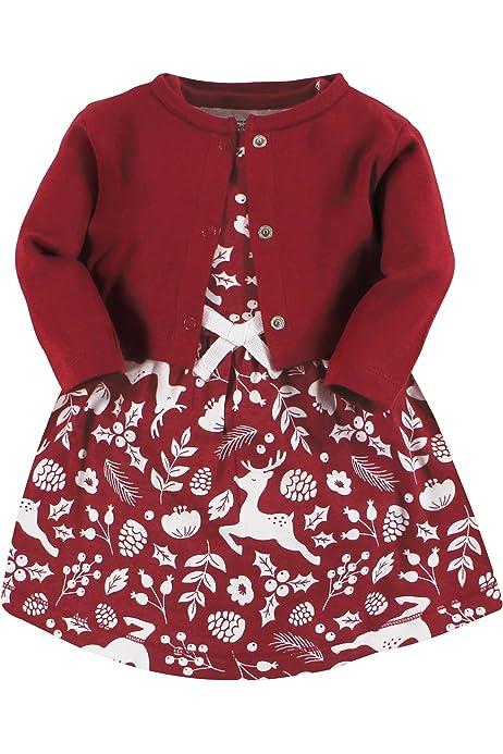 Baby Girl's Organic Cotton Dress and Cardigan, Red Winter Folk, 3-6 Months