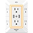 Multi Plug Outlet, Outlet Expanders, ONDOG Surge Protector with 6-Outlet Extender and 2 USB Ports and Night Light, 3-Sided Power Strip with Adapter Spaced Outlets - White，ETL Listed