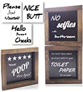 Funny Bathroom Signs Set of 3 with 6 Interchangeable Sayings Rustic Farmhouse Bathroom Wall Art D...