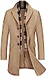 COOFANDY Men's Wool Blend Coat with Detachable Plaid Scarfs Notched Collar Single Breasted Pea Coat