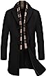 COOFANDY Men's Wool Blend Coat with Detachable Plaid Scarfs Notched Collar Single Breasted Pea Coat