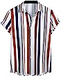 Romwe Men's Striped Short Sleeve Regular Fit Button Down Shirts