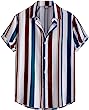 Romwe Men's Striped Short Sleeve Regular Fit Button Down Shirts