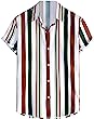 Romwe Men's Striped Short Sleeve Regular Fit Button Down Shirts