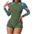 One Piece Sport Swimsuit for Women Fashion Floral Print Long Sleeve Slim Tummy Control Monokini Casual Crewneck Bathing Suit