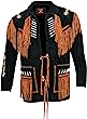 Men's Western Cowboy Leather Jacket Bone Fringed Suede Native American Leather Coat -Black