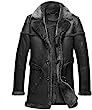 Men's Classic Anti Winter Grey Fur Black Real Sheepskin bomber Leather Duffle Coat