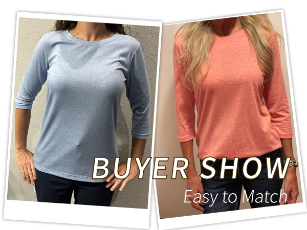 Women''s Casual 3/4 Sleeve T-Shirts Round Neck Cute Tunic Tops Basic Tees Blouses Loose