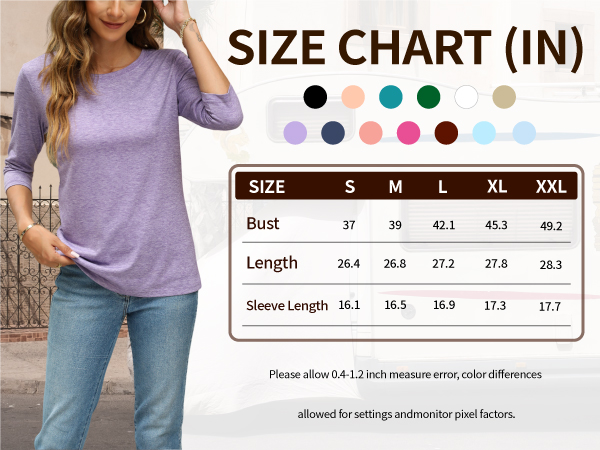 Women&#39;s Casual 3/4 Sleeve T-Shirts Round Neck Cute Tunic Tops Basic Tees Blouses Loose