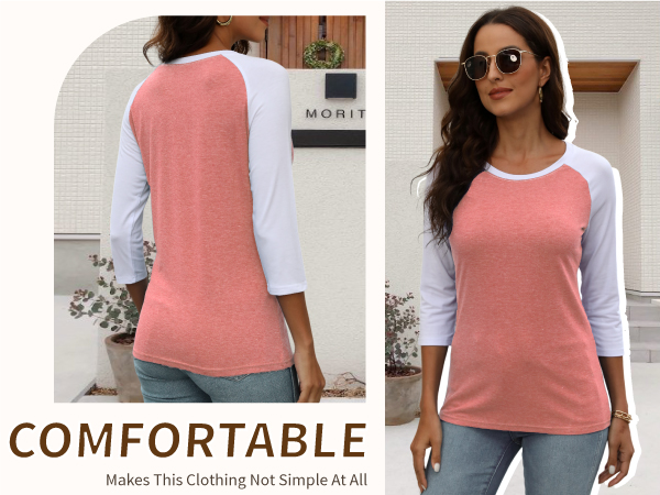 Women''s Casual 3/4 Sleeve T-Shirts Round Neck Cute Tunic Tops Basic Tees Blouses Loose Fit Pullover