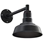 Steel Lighting Co. Hawthorne Barn Light | Outdoor Wall Mounted | 8 inch Dome | 11 inch Straight Arm| Small Farmhouse Light Made in America | Matte Black Exterior/Matte Black Interior